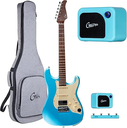 GTRS - Guitarra eléctrica inteligente Sonic Blue con controlador inalámbrico GWF4, GCA5, mini amplificador Bluetooth