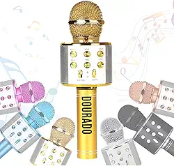 Microfone Infantil Karaoke Sem Fio Recarregável USB para Crianças Menina Menino Festas e Eventos Portátil (DOURADO)