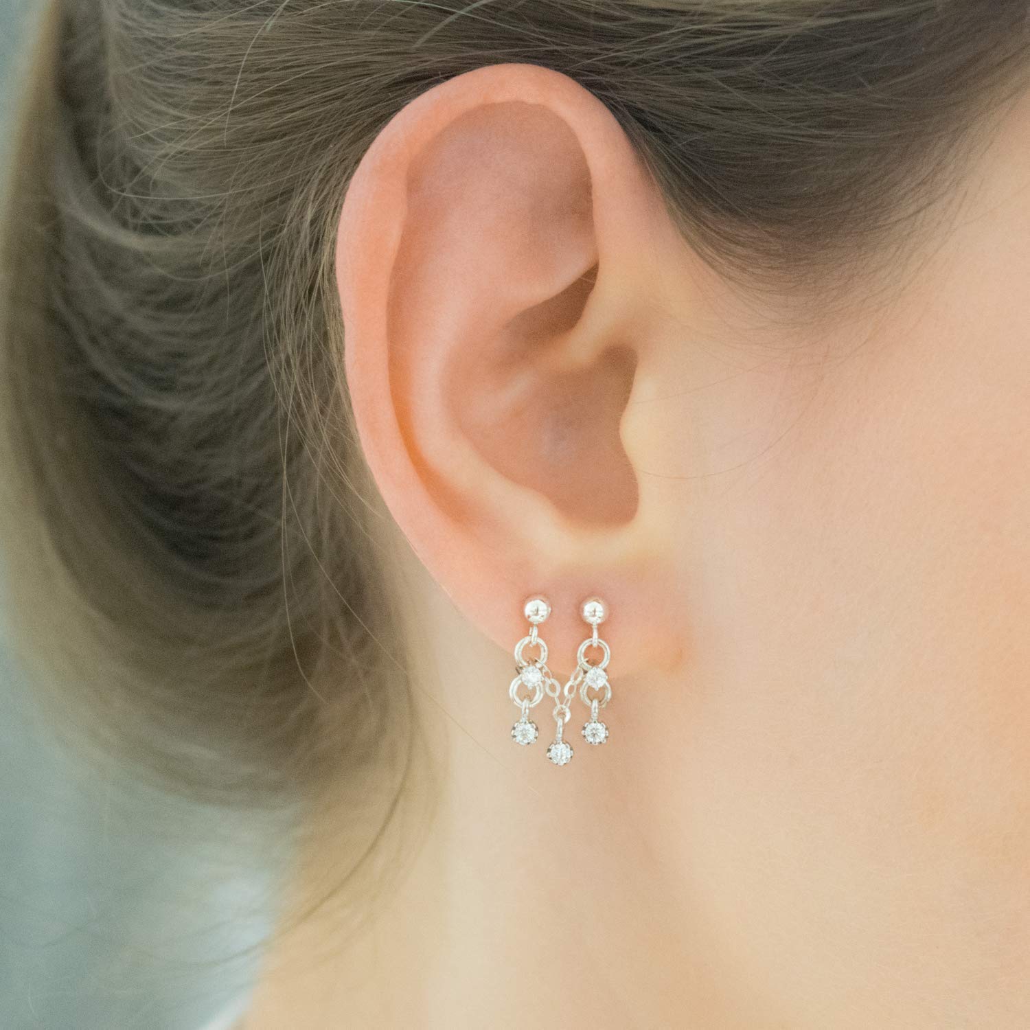 Kette ohrringe Doppelohrringe Zirkonia Ohrstecker Diamant Sterling Silber Ohrpiercing