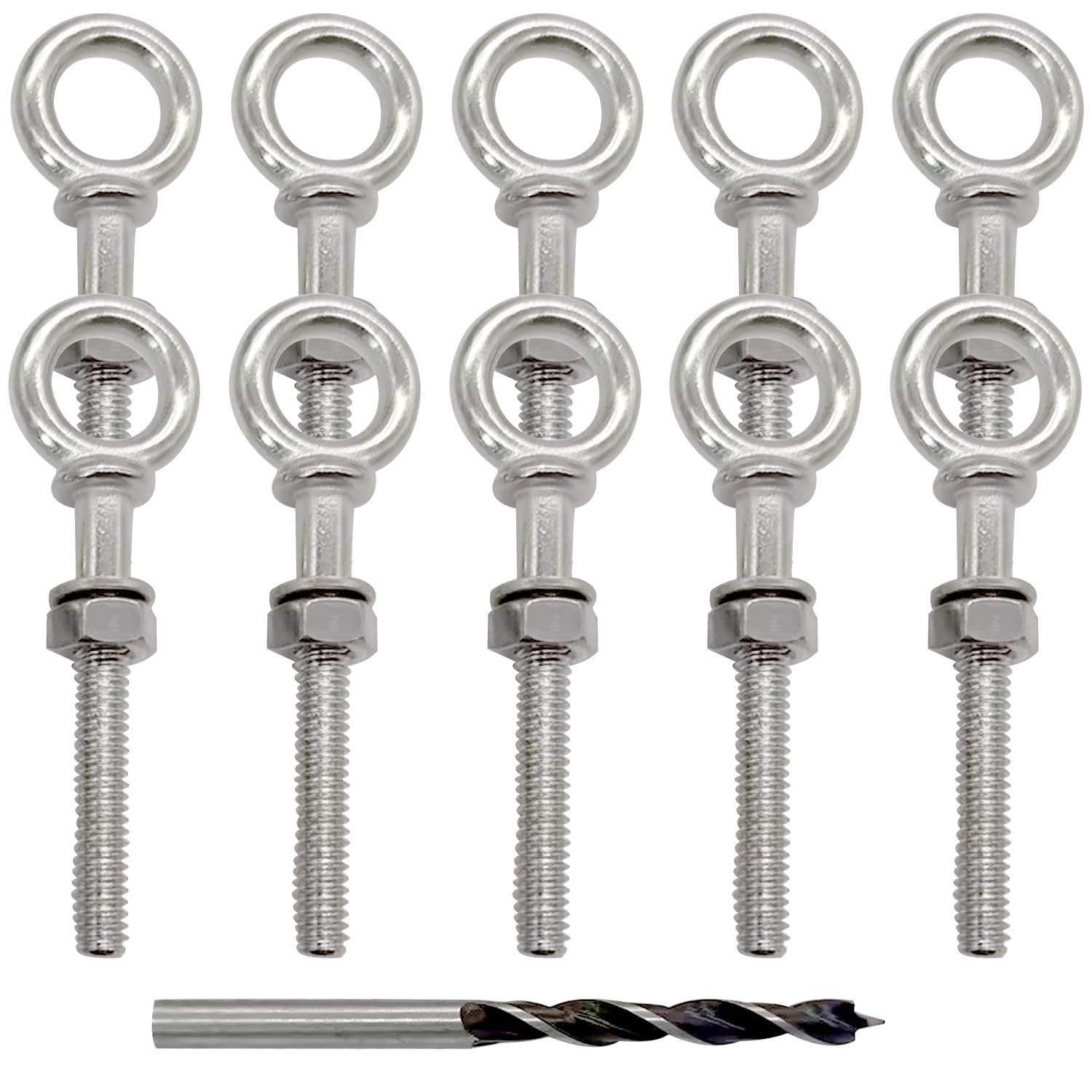 5 Pack 1/4" x 2" Eye Bolt Marine Grade UNC-3A CR31 (Silvery)