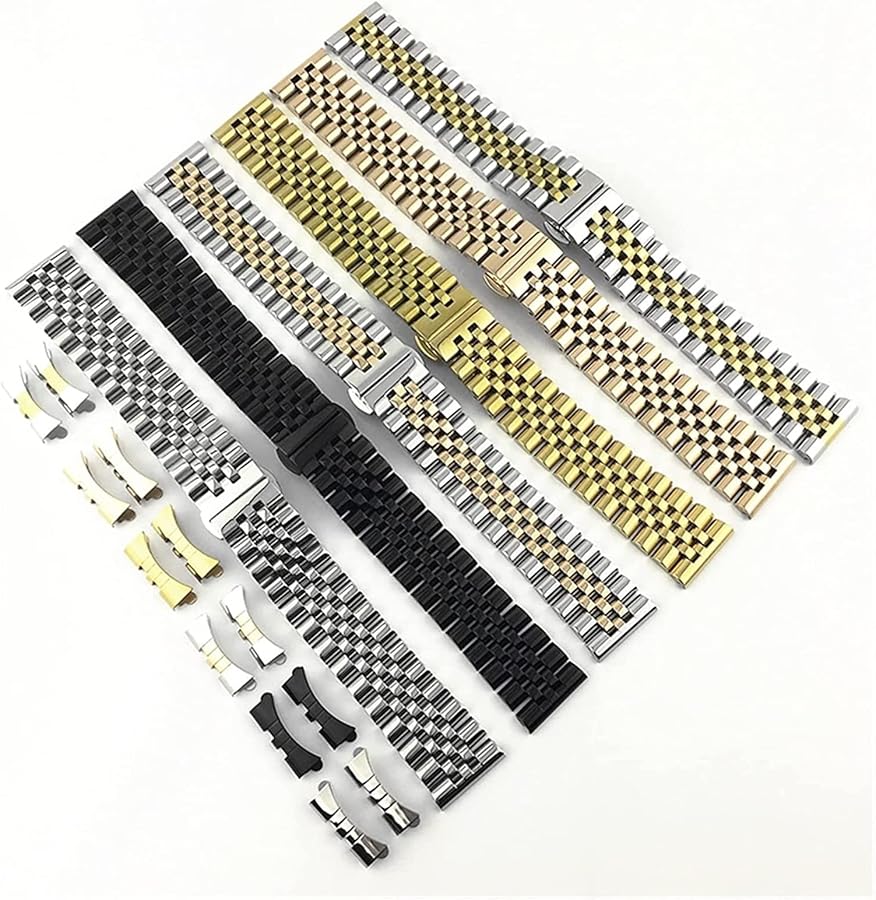 Amazon | 金属ベルト腕時計ベルト5ビーズステンレス鋼ソリッド汎用平+