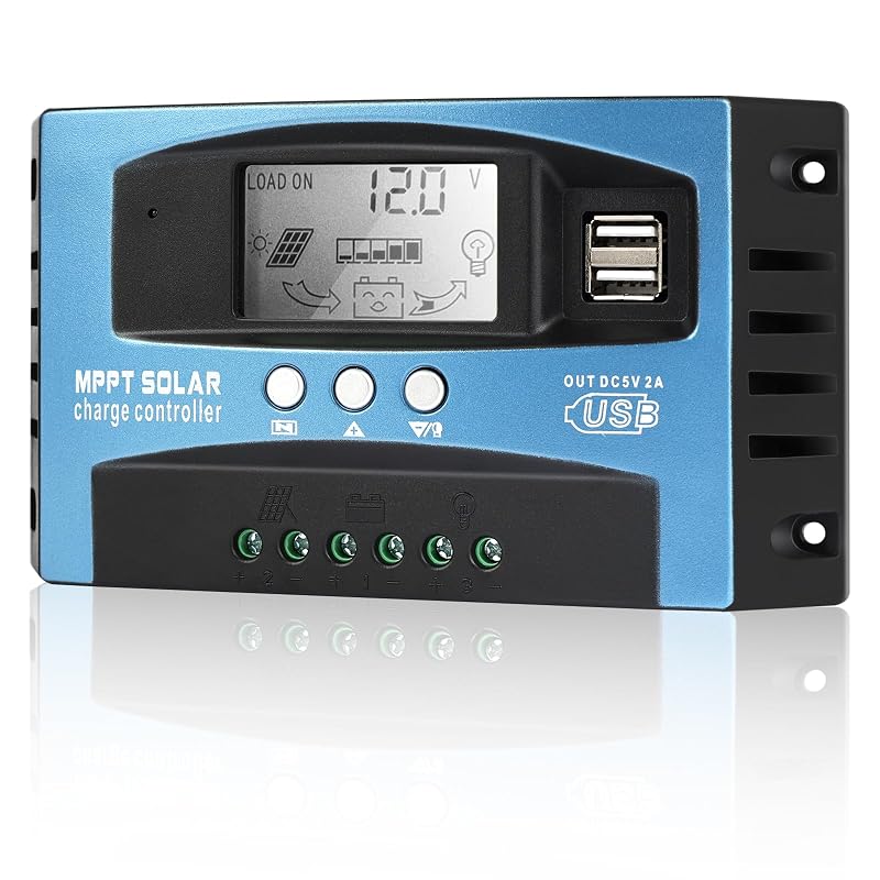 Controlador de Carga Solar MPPT LEPITERY 30 A 12 V/24 V com Tela LCD e USB Duplo