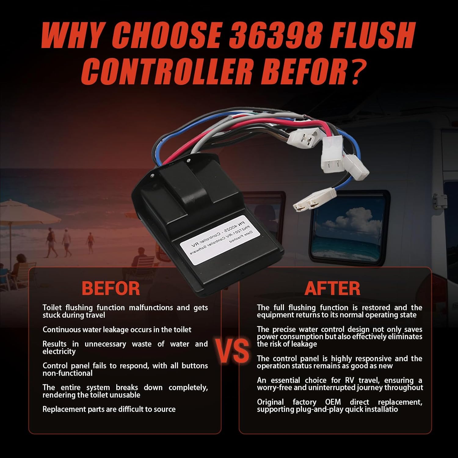 66FIT 36398 RV Toilet Automatic Flush Controller Replacement Compatible with Thetford Tecma Silence Plus Permanent Toilets Fit for Tecma Automatic Flush System