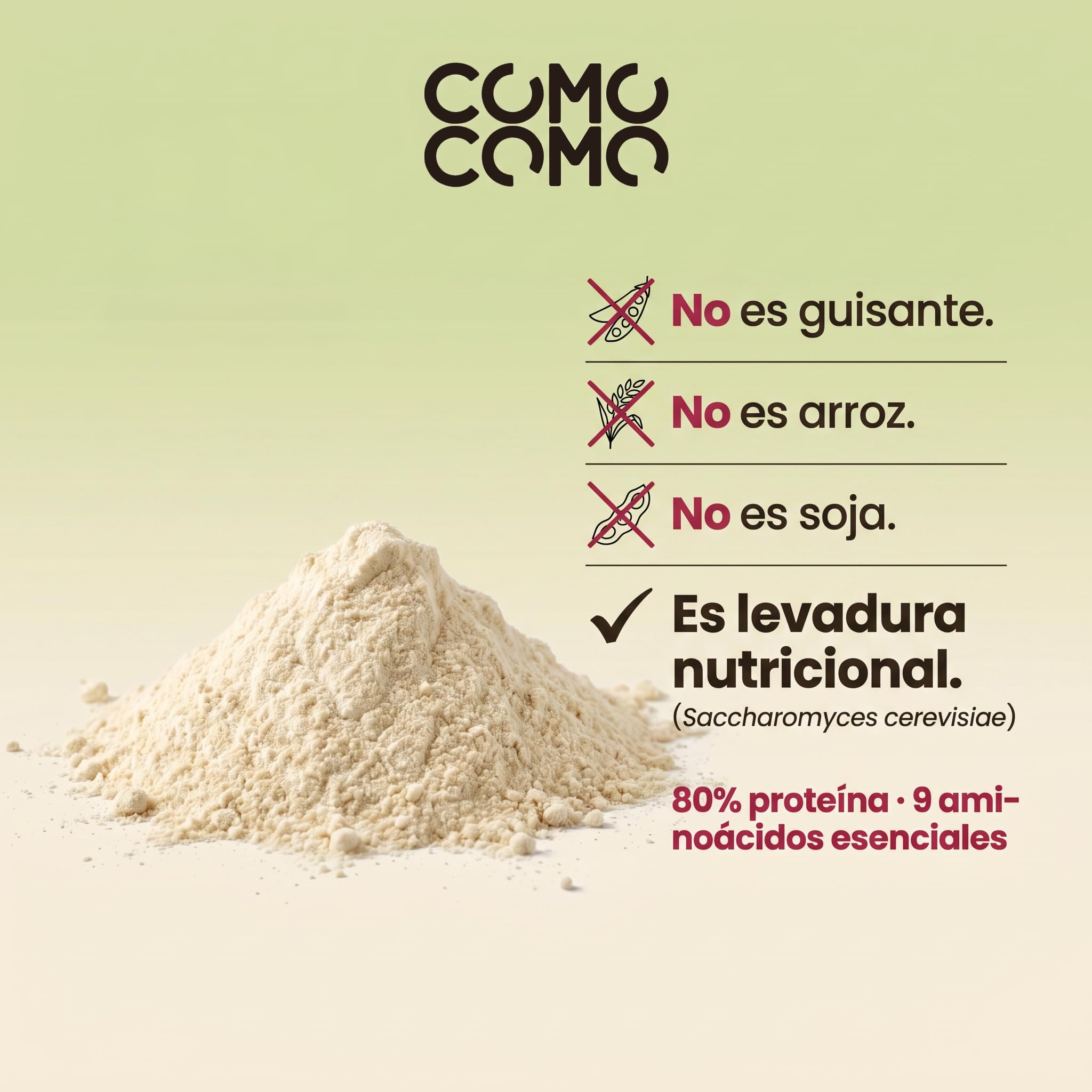 Proteína de Levadura Nutricional Completa 1 kg | 80% Proteína | Sin Sabor | Proteína Vegana de Como Como Foods | Sin Edulcorantes | 9 Aminoácidos Esenciales | Sin Gluten
