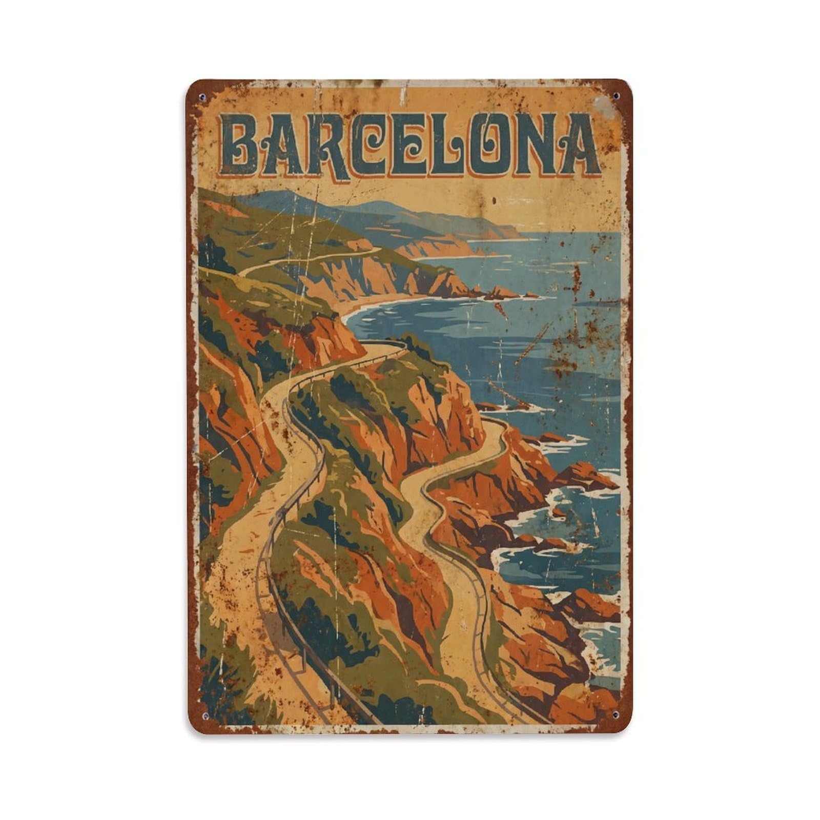 Vintage Travel Trails Spain Coastal Metal Tin Sign