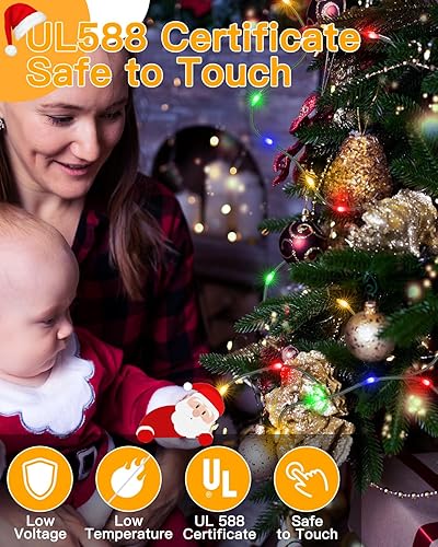 Miniatura 7 de 600 luces LED de Navidad de 196 pies, guirnalda de luces impermeables para exteriores con control remoto y temporizador, luces de árbol de Navidad