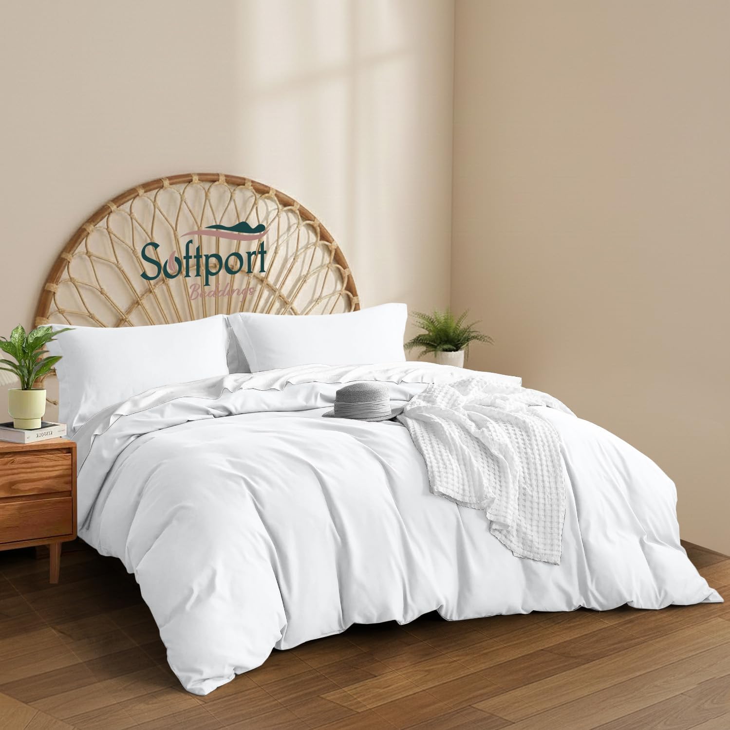 White Duvet Cover Alaskan King Size 132x120 -3 Piece Duvet Cover with 2 Pillow Shams -100% Egyptian Cotton Comforter Cover with Zipper Closure & 4 Corner Ties, Alaskan King size Duvet cover set -White