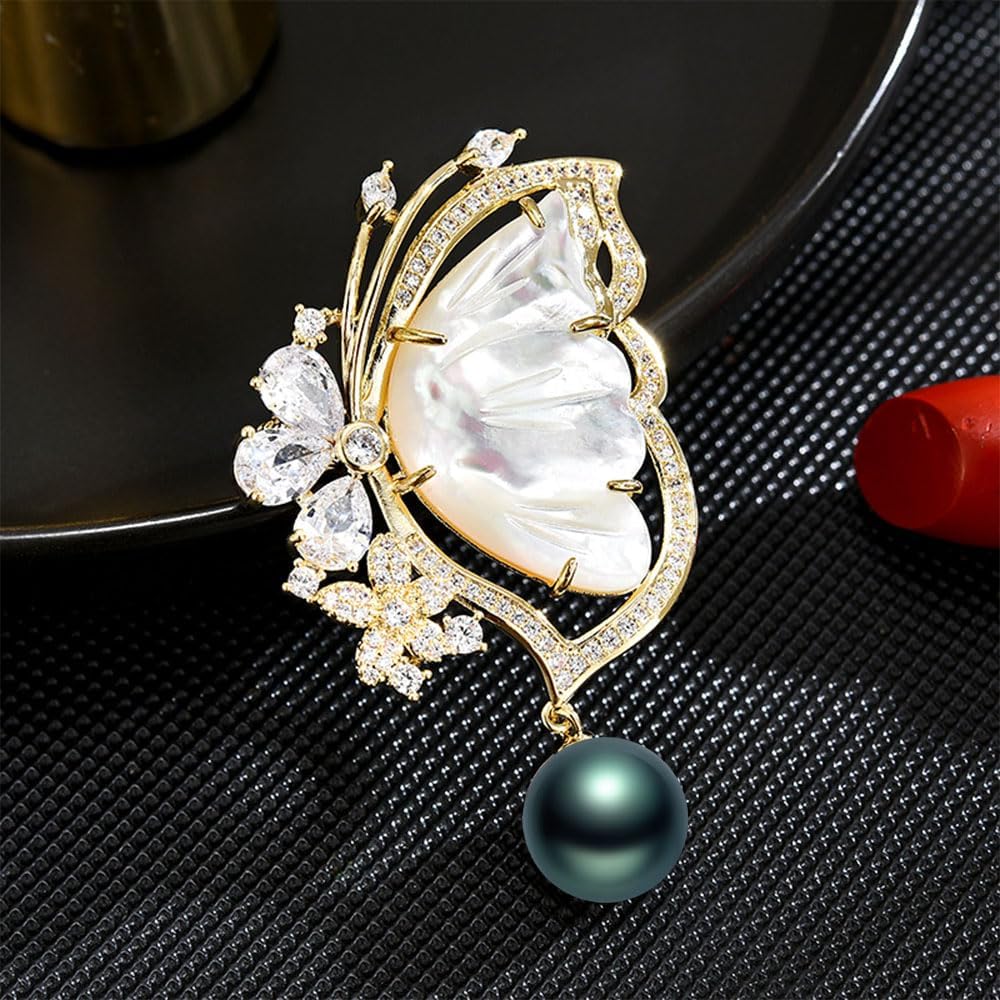 Black Tahiti Pearl Brooch Broches Jewelry For Women Fashion Christmas Gifts Wife Mom Girlfriend, Anniversary Birthday Fine Jewelry Gifts for Her