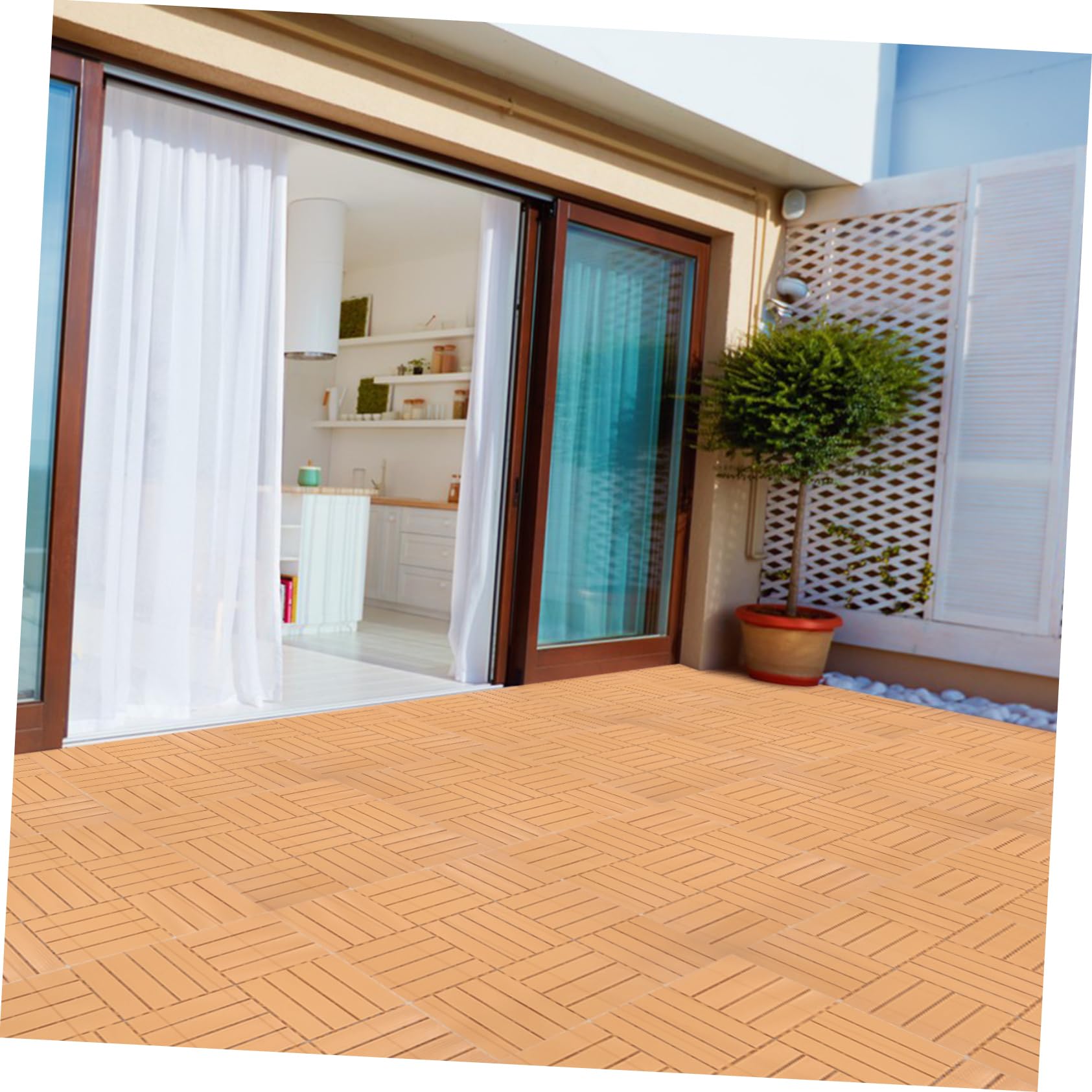 Baldosas de Plástico Entrelazadas Imitación Madera 11 Piezas | Pp Marrón, Resistente al Desgaste, Instalación Fácil, para Jardín y Camino