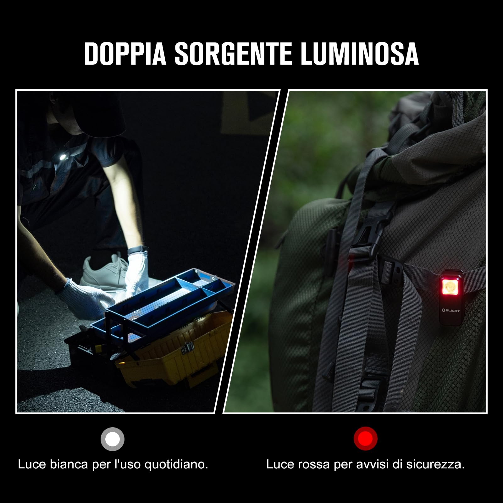 OLIGHT Oclip Sorgente Rossa e Bianca 300lm Lampada a Clip Ricaricabile con Aspirazione Magnetica e Foro di Aggancio Impermeabile IPX5 Escursionismo Campeggio e Alpinismo (Nero)