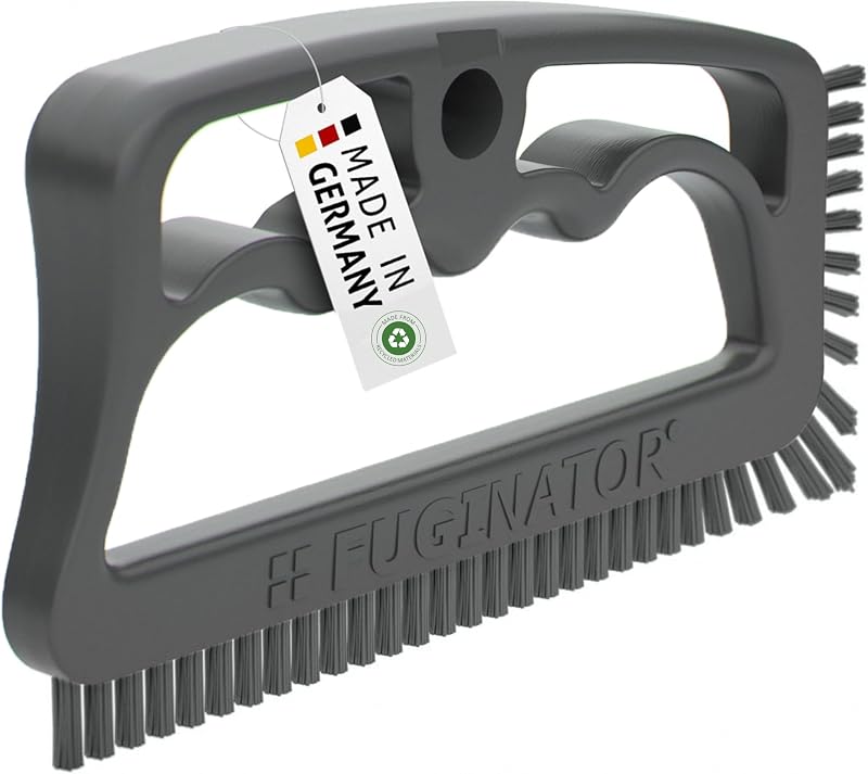FUGINATOR® Spazzola per fughe grigio/grigio - Spazzola per la pulizia delle fughe in bagno, WC, cucina-pulizia di piastrelle per pareti e pavimenti, comoda spazzola per fughe e piastrelle