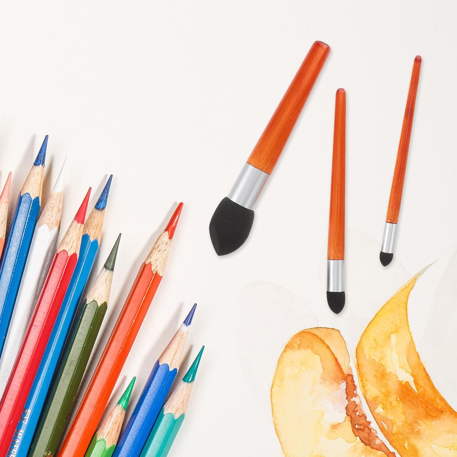 PRETYZOOM 3pcs Art Blending Tools for Drawing and Sketching with Seamless Transitions and Easy to Control Sponge and Wood Material, for Professional Artists and Art Enthusiasts