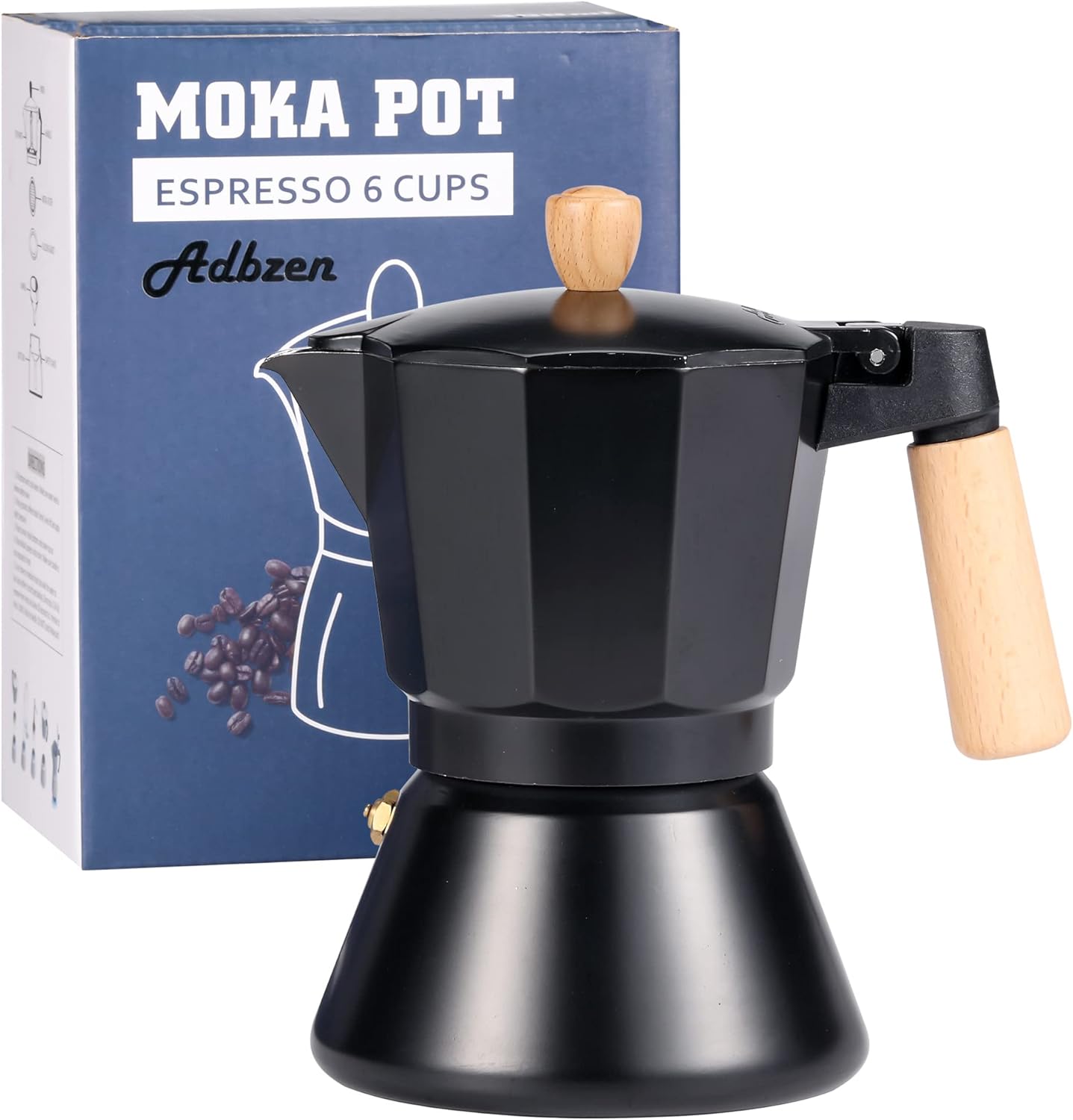 Moka Pot Stovetop Espresso Maker Classic Italian Style Coffee Maker Pot Natural Wood Handle (6 Cups)