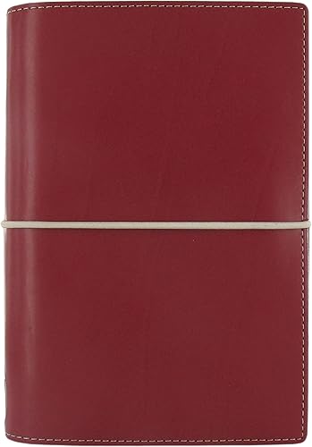 Filofax Organizador de Domino, tamaño personal, color rojo, aspecto de cuero con costuras de contraste, seis anillos, calendario semanal para ver,