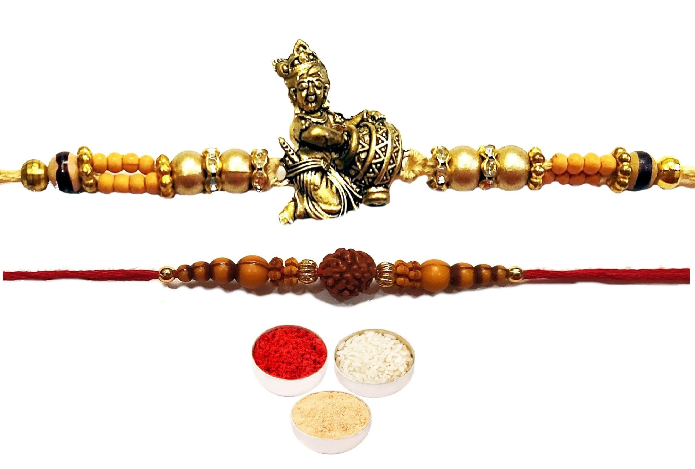 Rakhi Combo: 1 Laddu Gopal Designer Rakhi and 1 Thread Rakhi for Brother with Roli Chawal & Personal Message (Perfect Rakshabandhan Gift Combo for Brother Bhaiya Bhabhi)-picture-29
