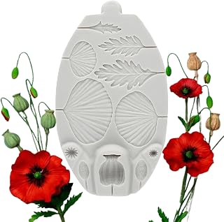 Flower Silicone Mold Petals Leaves Fondant Molds Seed Head Poppy Centers Poppy Bud Molds For Sugar Cake Decorating Cupcake Topper Chocolate Gum Paste Candy Polymer Clay