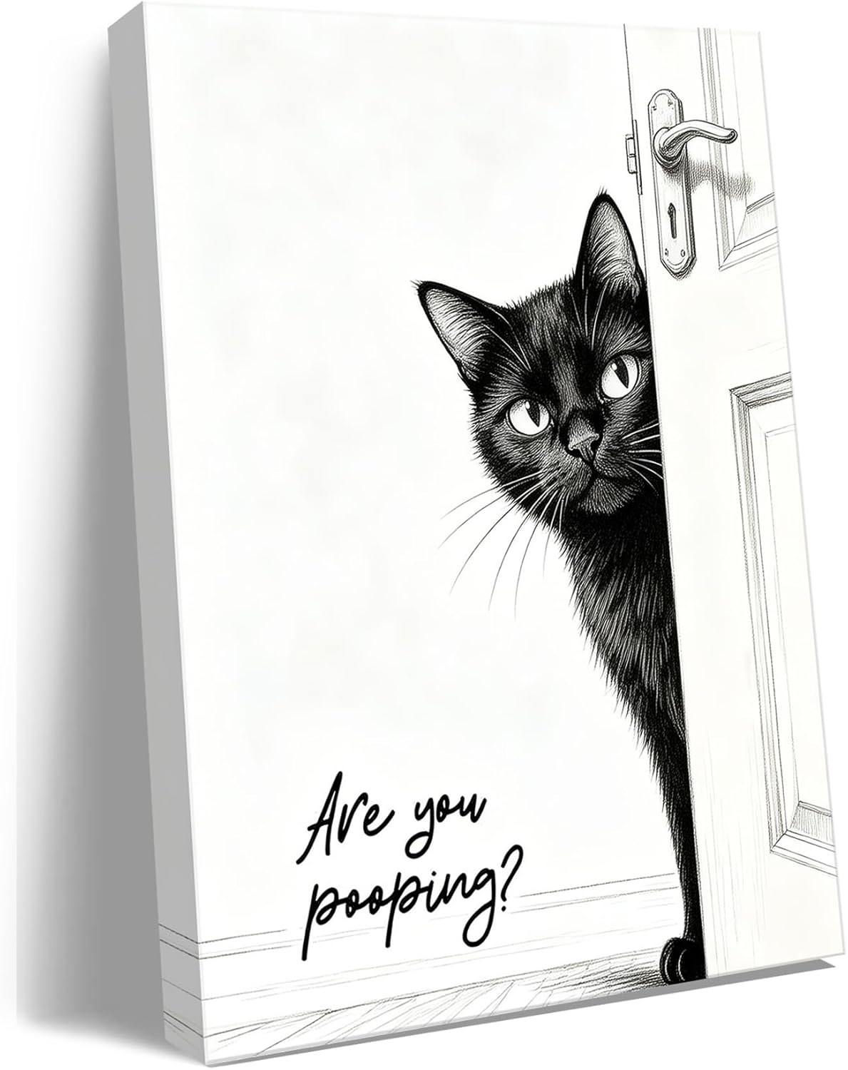 Ploceiny Funny Black Cat Bathroom Wall Art – Rustic Farmhouse Decor with a Humorous “Are You Pooping?” Canvas Print. Cute Animal Art for the Restroom, Ready to Hang.A-512