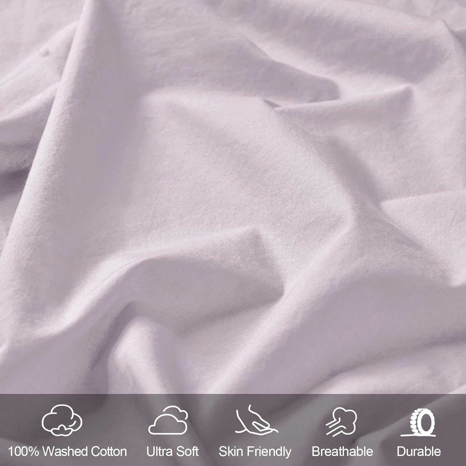 PHF 100% Garment Washed Cotton Fitted Sheet King Size - Cozy Cloud Soft Linen Like Bottom Sheet Only with Elastic Deep Pockets, Easy Fit Breathable Warm not Shrink,78"x 80",Lavender,No Pillowcase