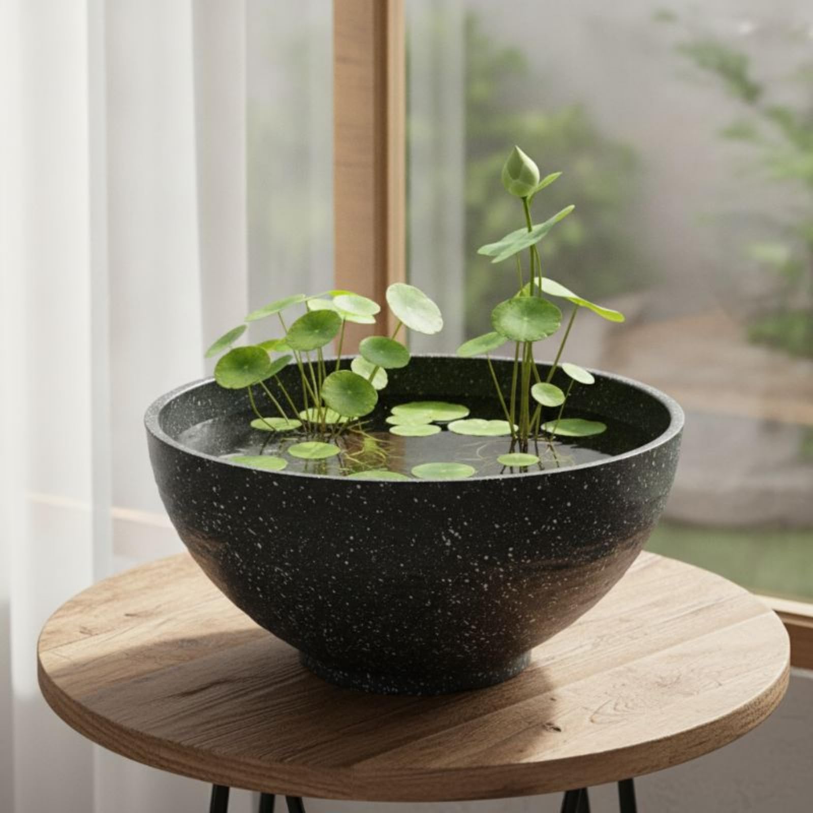kowaku Resin Planter Vaso Ciotola Acqua Bacino Piante Acquatiche Contenitore Decorativo in Resina Rinforzata Forma Bassa Senza Scarico Adatto per Pesci, Dark Gray, 40CM Spotted