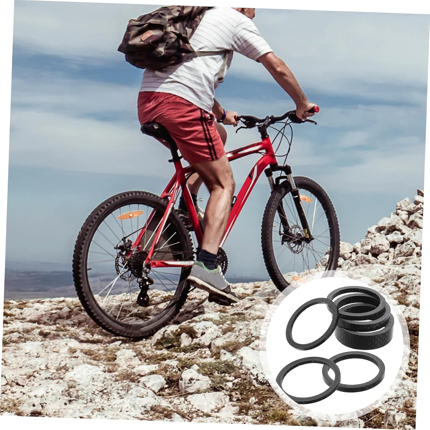6pcs Carbon Fiber Headset Spacers for Bicycles Lightweight and Replaceable Stem Spacers for Road Bikes Professional Bike Accessories Compatible