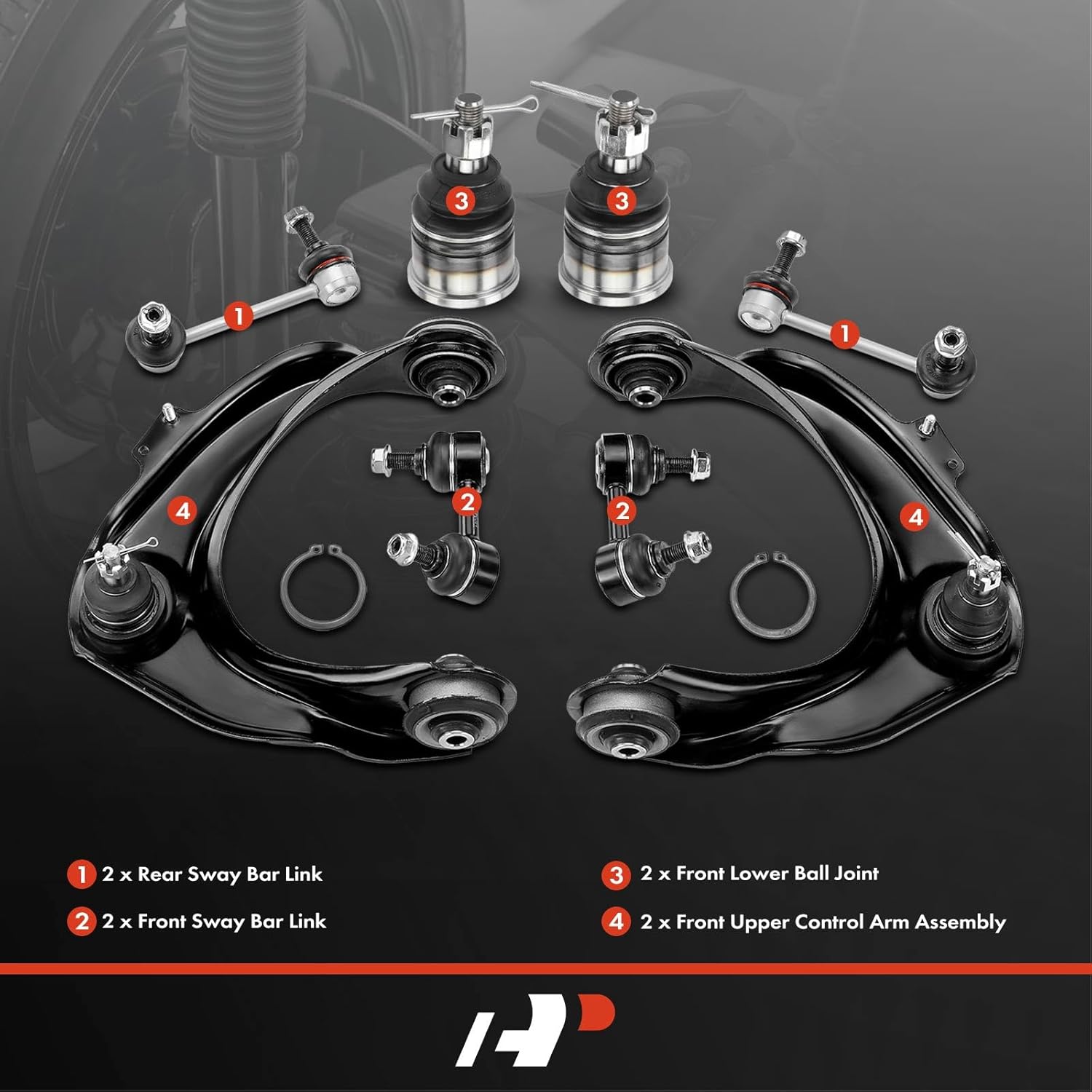 A-Premium Set of 8, Upper Control Arm, Lower Ball Joint, Front Rear Sway Bar Link, Compatible with Honda Accord 1998-2002, Acura CL 2001-2003, TL 1999-2003