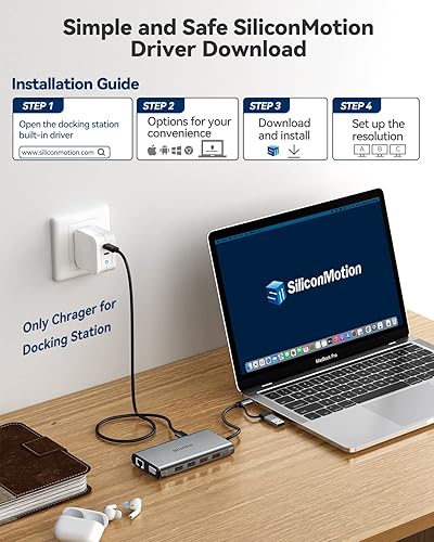 Miniatura 6 de GIISSMO - Estación de acoplamiento triple de estación de acoplamiento USB C 9 en 1 adaptador de monitor dual a HDMI dual USB 31 de 10 Gbps Gigabit