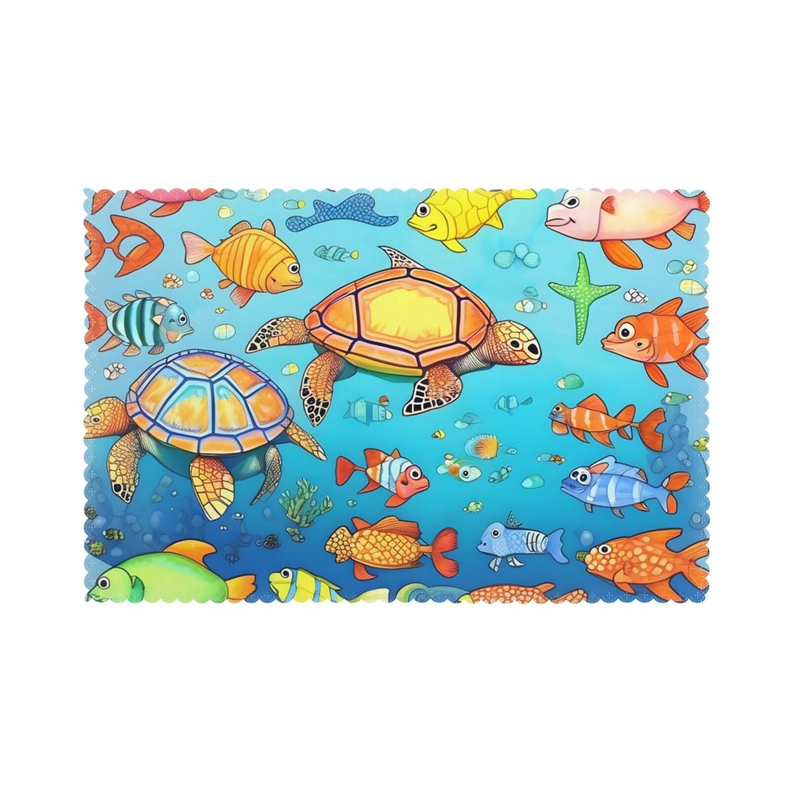 Turtle and Fish Placemat set of 6, oil-proof and insulated dining table placemats, washable and wipeable.