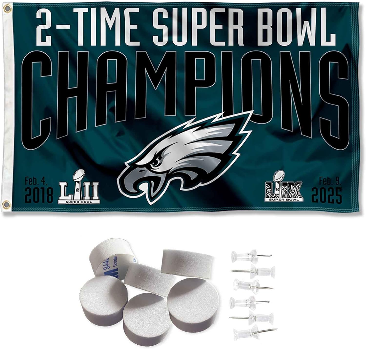 Philadelphia Eagles 2 Time Super Bowl Champions Banner and Tapestry Wall Tack Pads