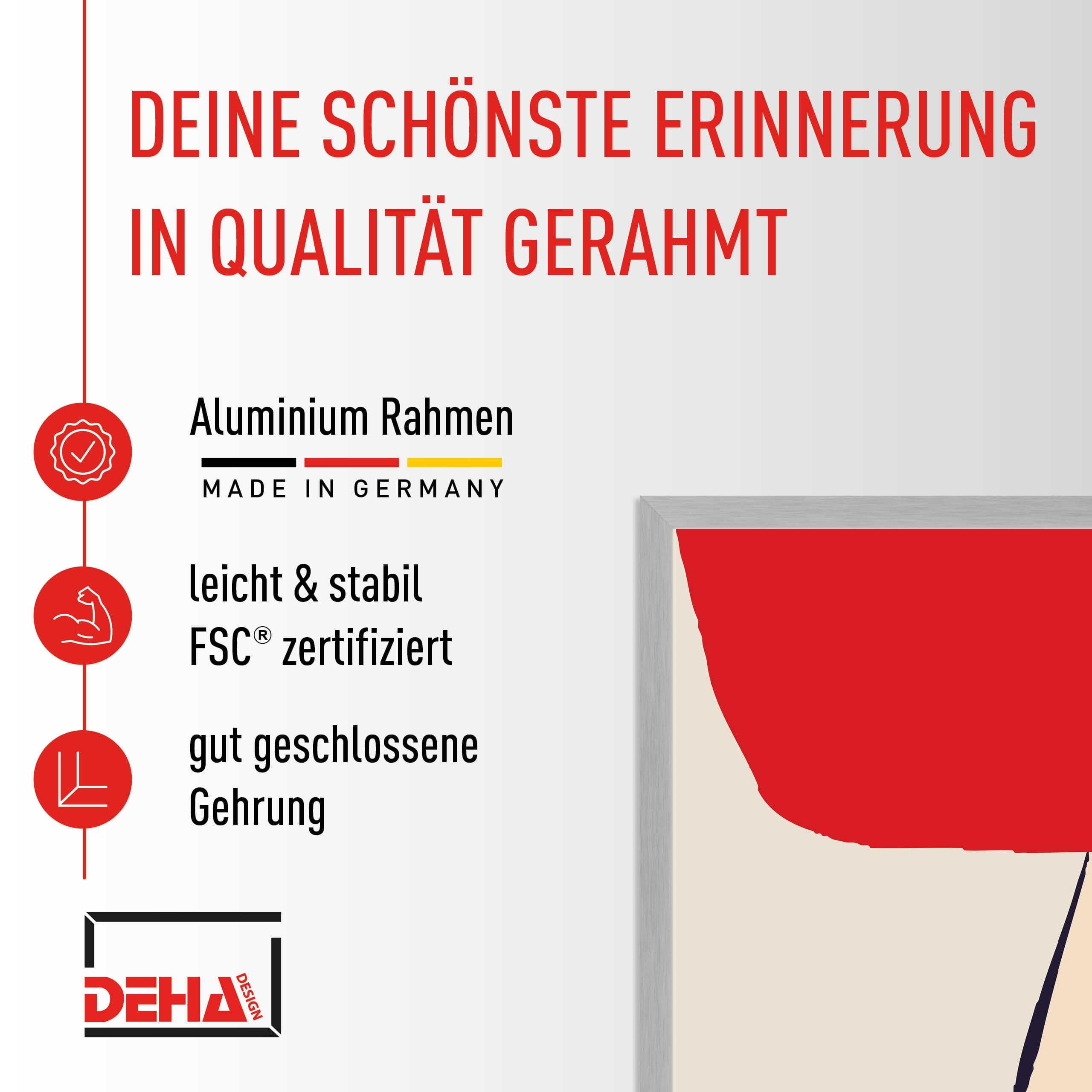 DEHA Design Bilderrahmen, 42 x 59,4 cm (A2), Aluminium, Schwarz matt, Posterrahmen zum Aufhängen im Hoch- & Querformat, bruchsicheres Kunstglas, Tribeca