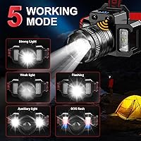 Vista 2 de Faros delanteros recargables para adultos, linterna de cabeza, faro impermeable con sensor de movimiento y función de zoom giratorio, ideal