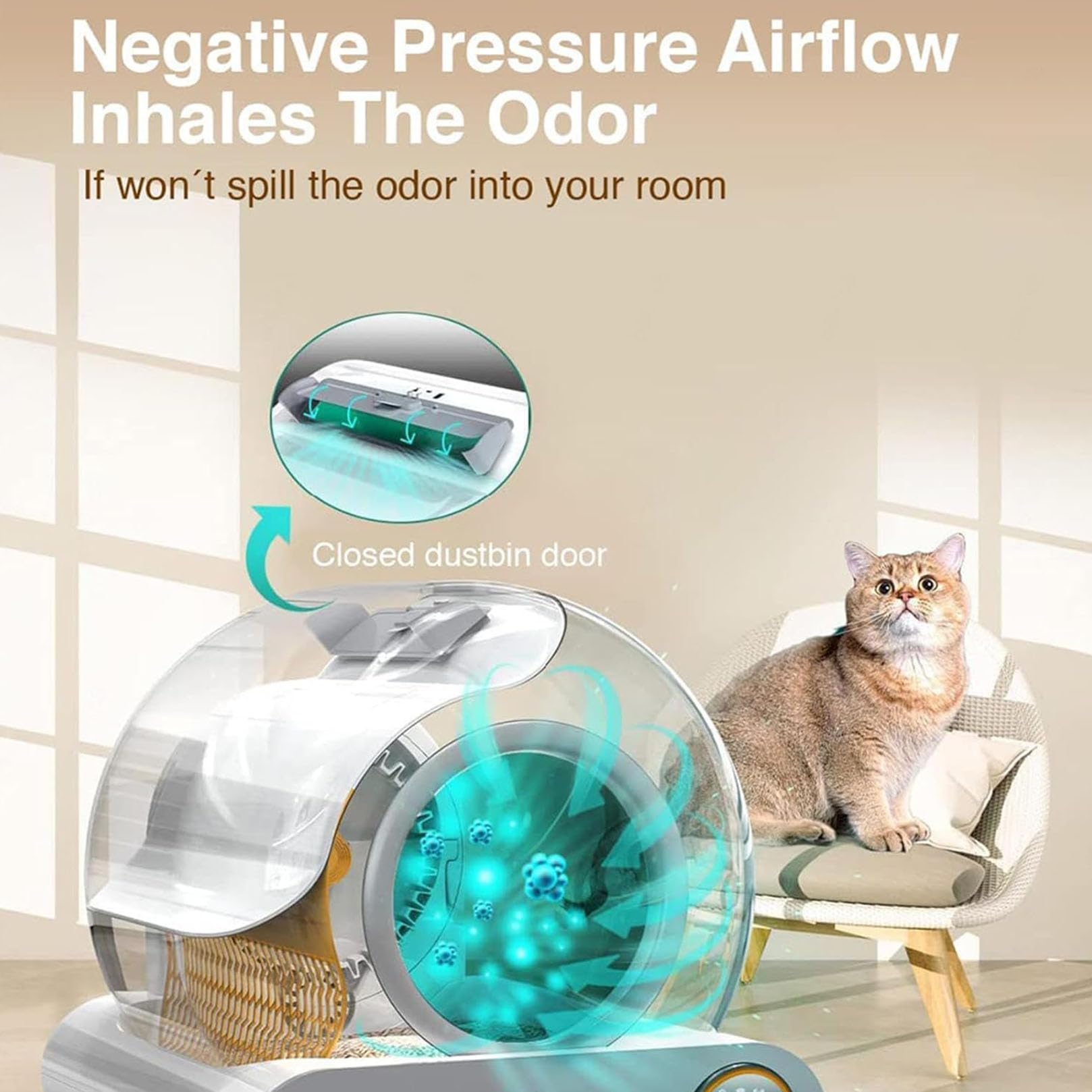 Lettiera Automatica Per Gatti XQDKoon - Autopulente Con App, Deodorante Ionico, Capacità 65L + 9L, Per Gatti Da 2.2 A 17.6 Libbre - Foto 4