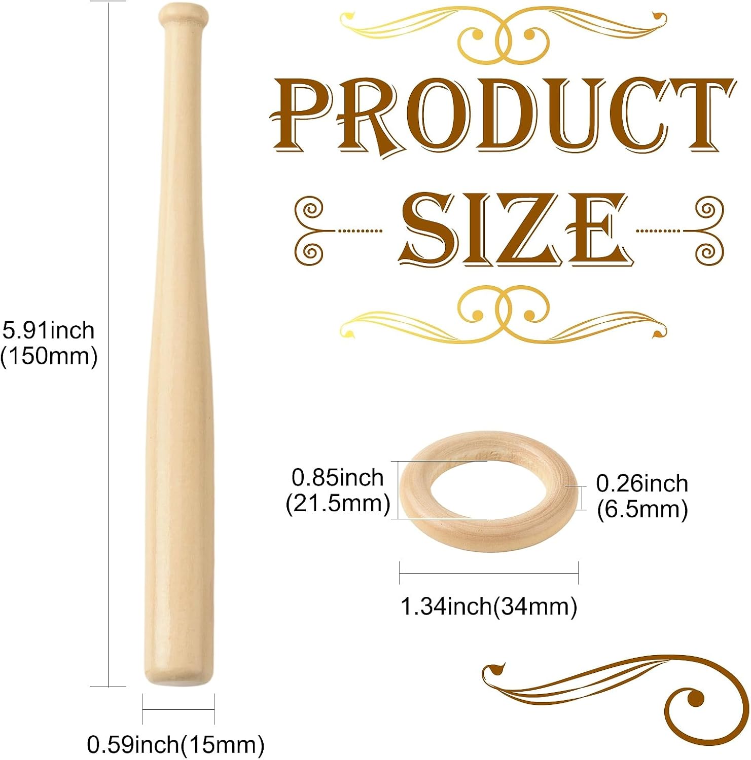 LiQunSweet 1 Set Wooden Mini Baseball Stand, Wood Sport Ball Stand Display, Natural Burlywood, 5.9 x 0.6 Inch, Sports Party Favors
