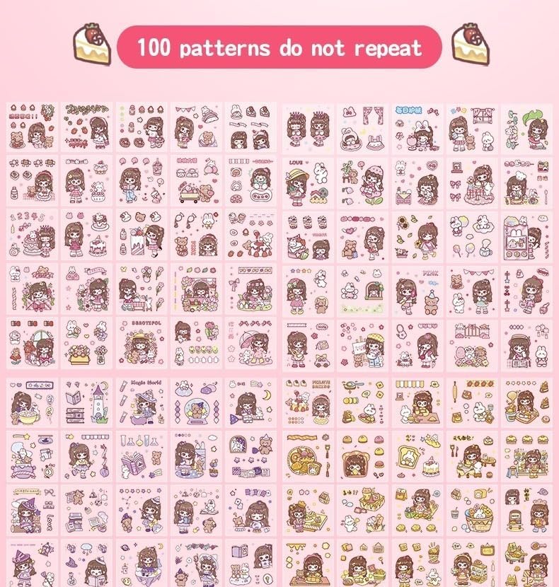 Image of FAMOUS QUALITY Sweet Party Theme Kawaii Self Adhesive Floor Stickers -100 Sheets Cute Washi for Project, Japanese Style Girls Sticker Set, Scrapbooking, DIY Arts Crafts 18 x 18 x 2 cms,