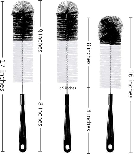 Miniatura 2 de ALINK Paquete de 3 cepillos largos de limpieza para botellas de cuello estrecho para cervezavinofrascotermopozo deportivo, limpiador de botellas de
