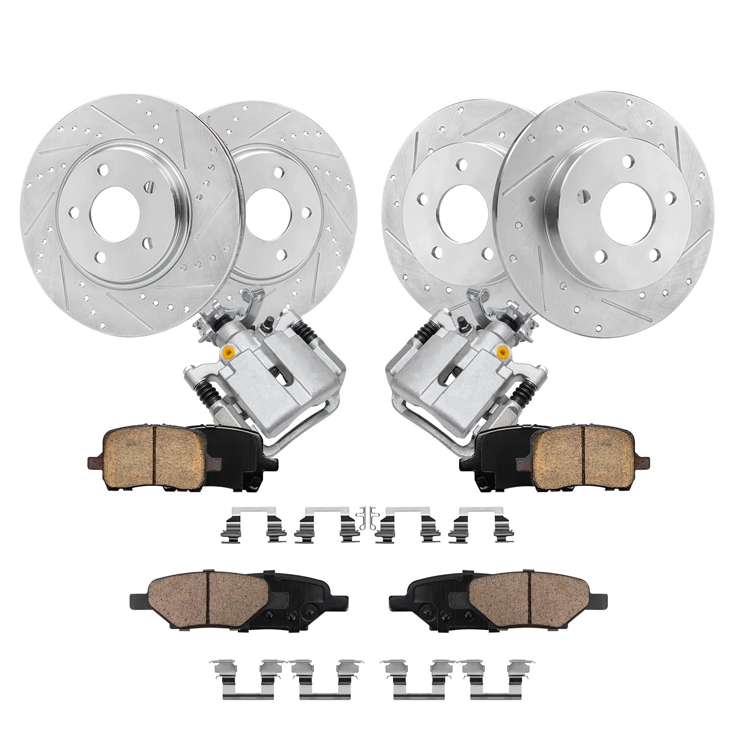 Detroit Axle - Brake Kit for Chevrolet Malibu Pontiac G6 Saturn Aura | Drilled &amp; Slotted Brake Rotors Brake Pads Rear Brake Calipers Replacement 11.65 inch Front and 10.63 inch Rear Rotor