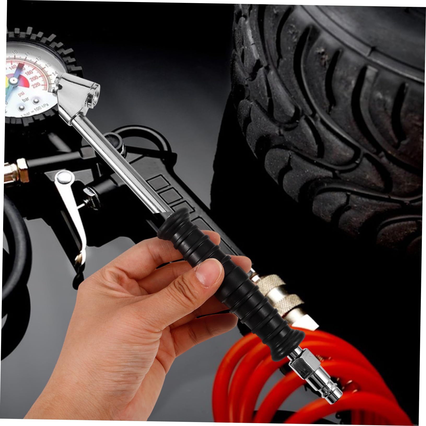 Mikinona Tire Inflator Nozzle Pressure Gauge Air Chuck for Easy Tire Inflation Compatible Various Valve Types User-Friendly Design for Enhanced Vehicle Safety