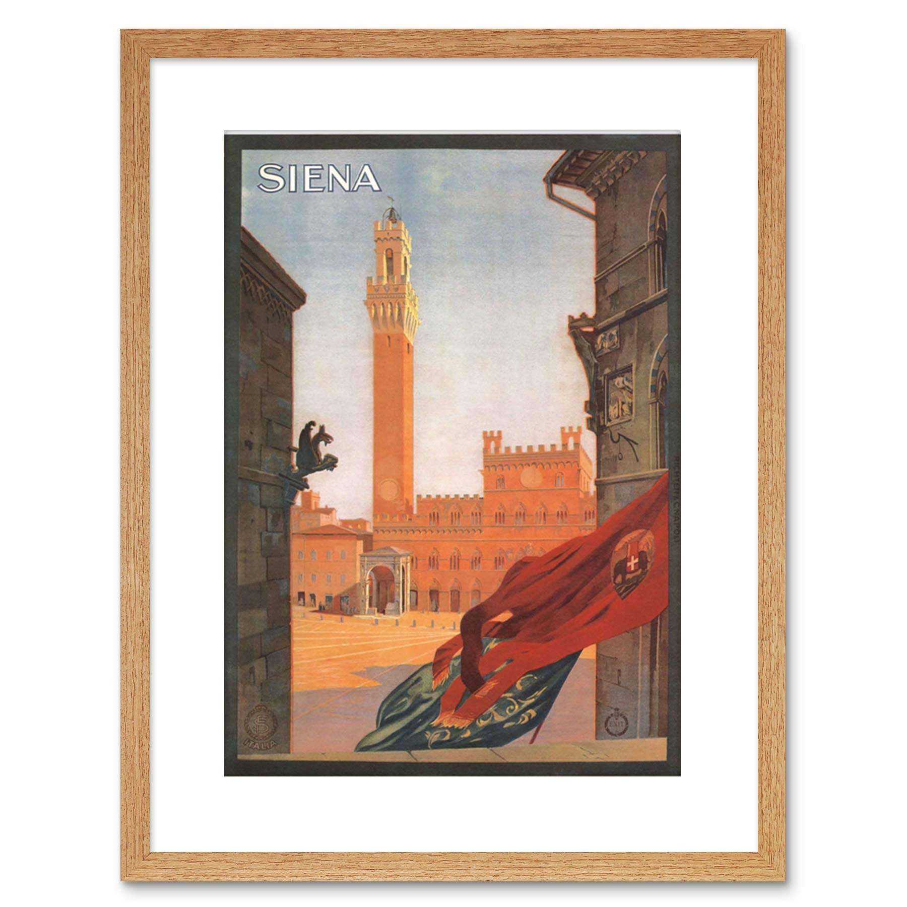 Wee Blue Coo TRAVEL SIENA TORRE DEL MANGIA ITALY VINTAGE ADVERTISING FRAMED PRINT F97X7150