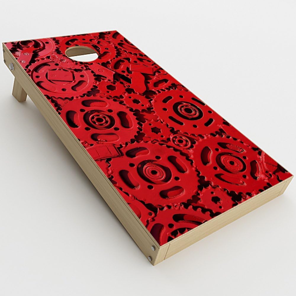 Skin Decal Vinyl Wrap for Cornhole Game Board Bag Toss (2xpcs.) Skins Stickers Cover/Red Gears Cog Cogs Steam Punk