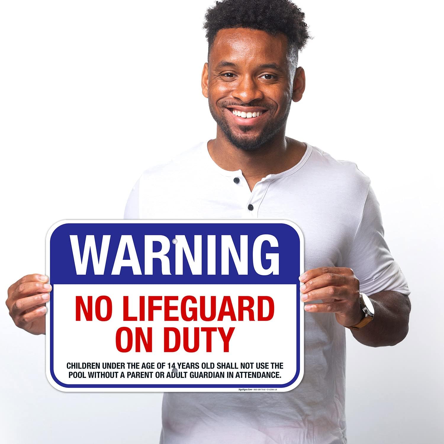 Pool Sign, Warning No Lifeguard On Duty Sign, 12x18 Inches, Rust Free .063 Aluminum, Fade Resistant, Made in USA