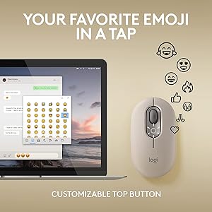 Logitech POP Mouse, Wireless Mouse with Customizable Emojis, SilentTouch Technology, Precision/Speed Scroll, Compact Design, Bluetooth, Multi-Device, OS Compatible - Mist