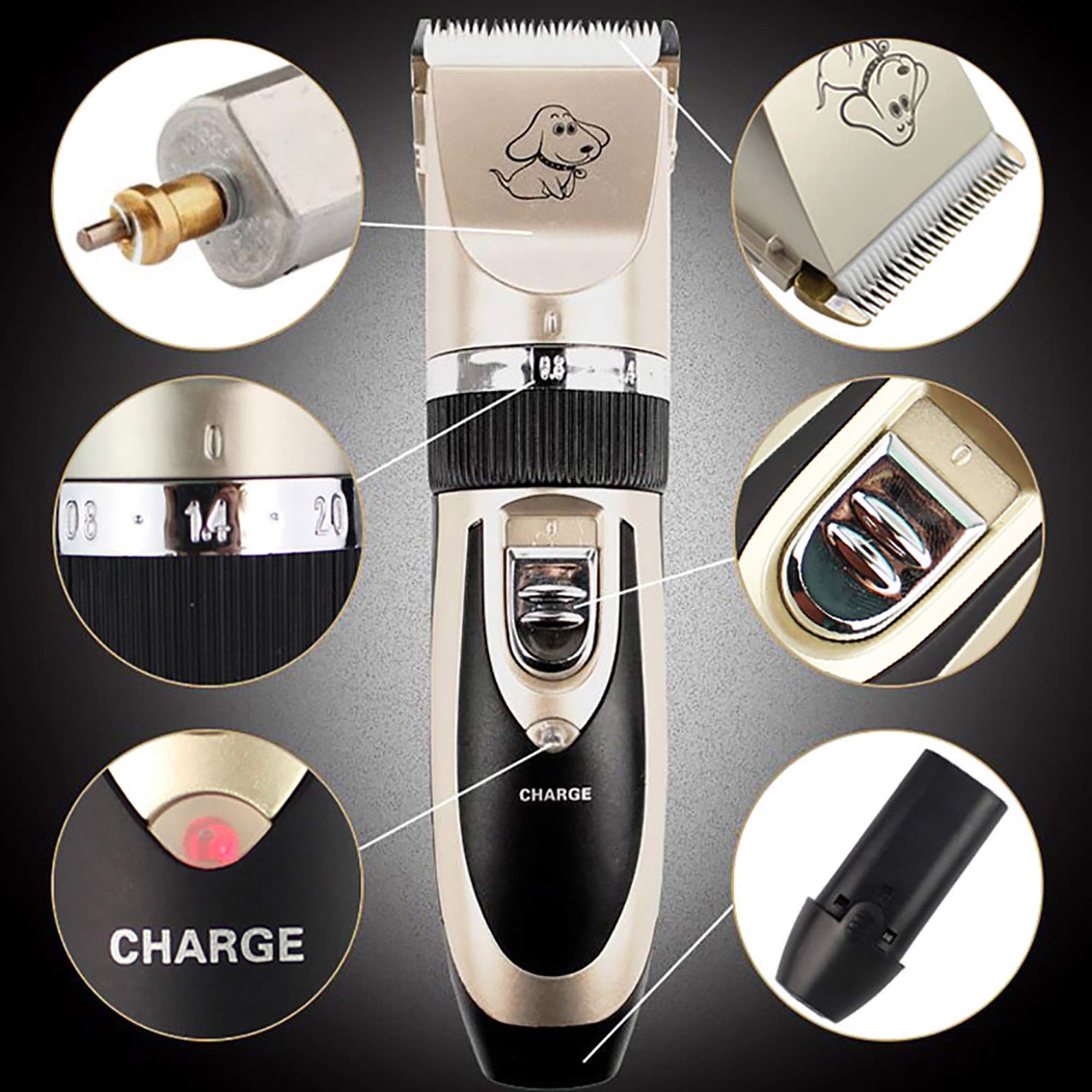 Tondeuse pour Chien Professionnelle, Tondeuse Chien Poil Long Tondeuse Silencieuse sans Fil Et Rechargeable Clippers Trimmer Pet Grooming Avec Ciseaux et Peigne Lime à ongles,Noir