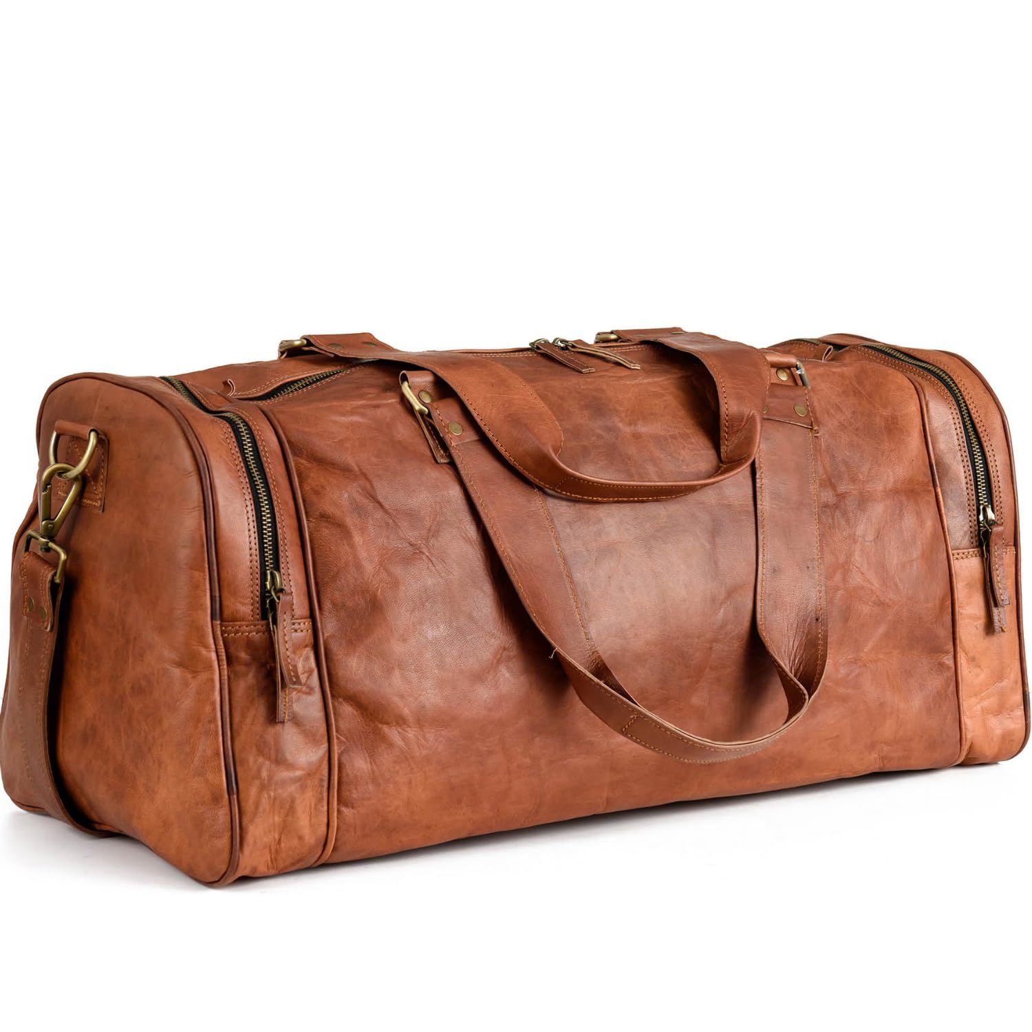 Berliner Bags Vintage Leather Duffle Bag Bergen for Travel or the Gym, Overnight Bag for Men and Women - Brown (Cognac)