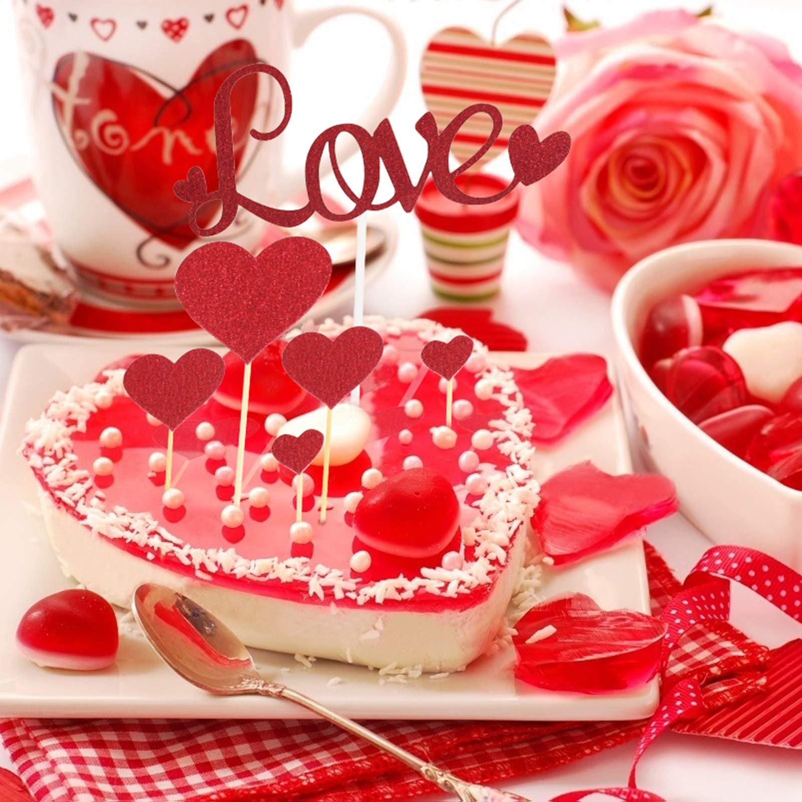 24 Stück Valentinstag Cupcake-Topper – Herzförmige Deko Für Kuchen & Muffins | Rot Mit Pailletten