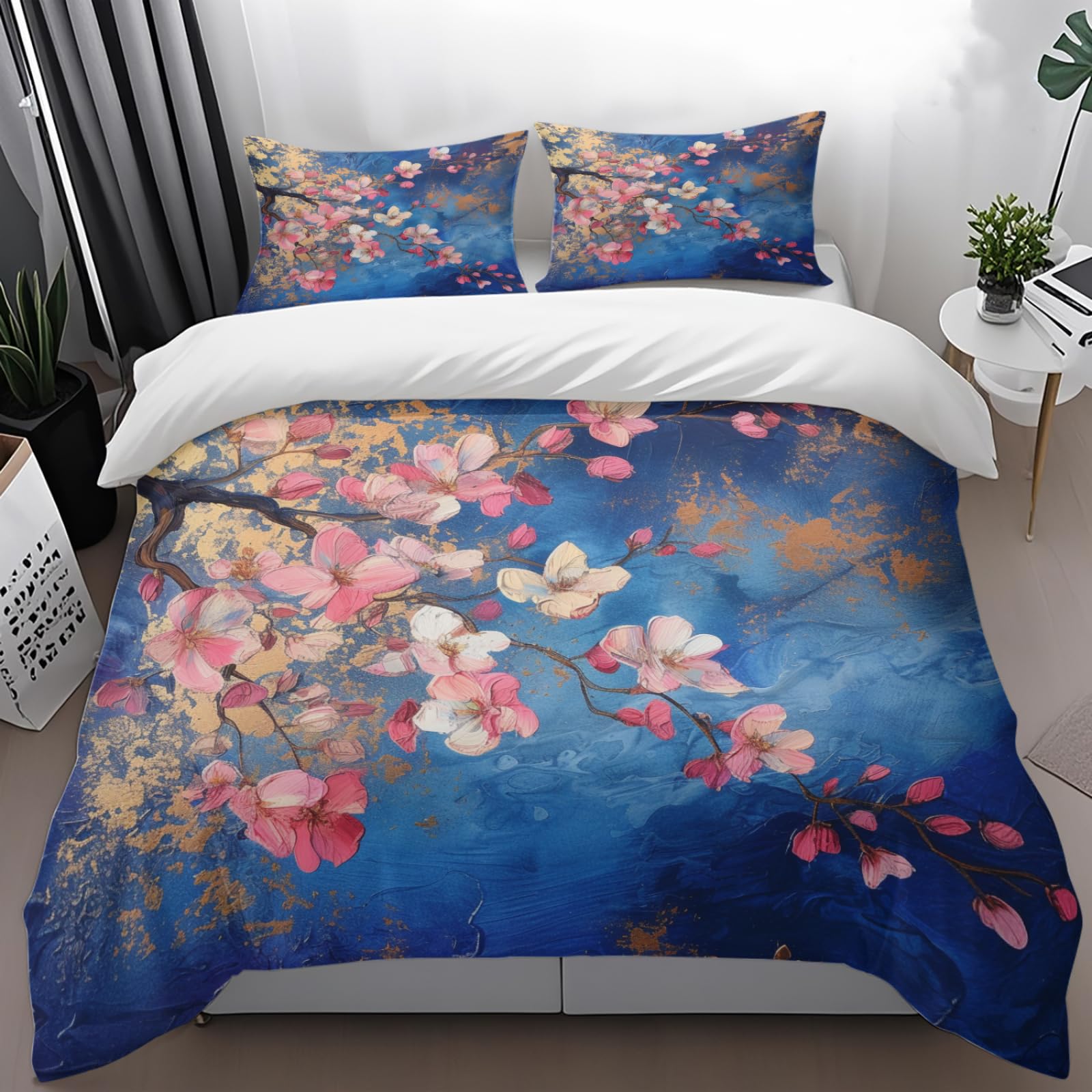 Housse couette 260x240 fermeture glissière bleu roi aux finitions or