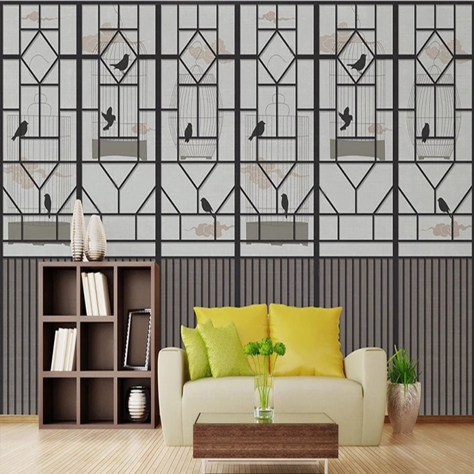Decorazione astratta cinese del fondo del modello della gabbia dell'uccello della finestra della carta da parati della camera da letto 3D! , 200x140 cm