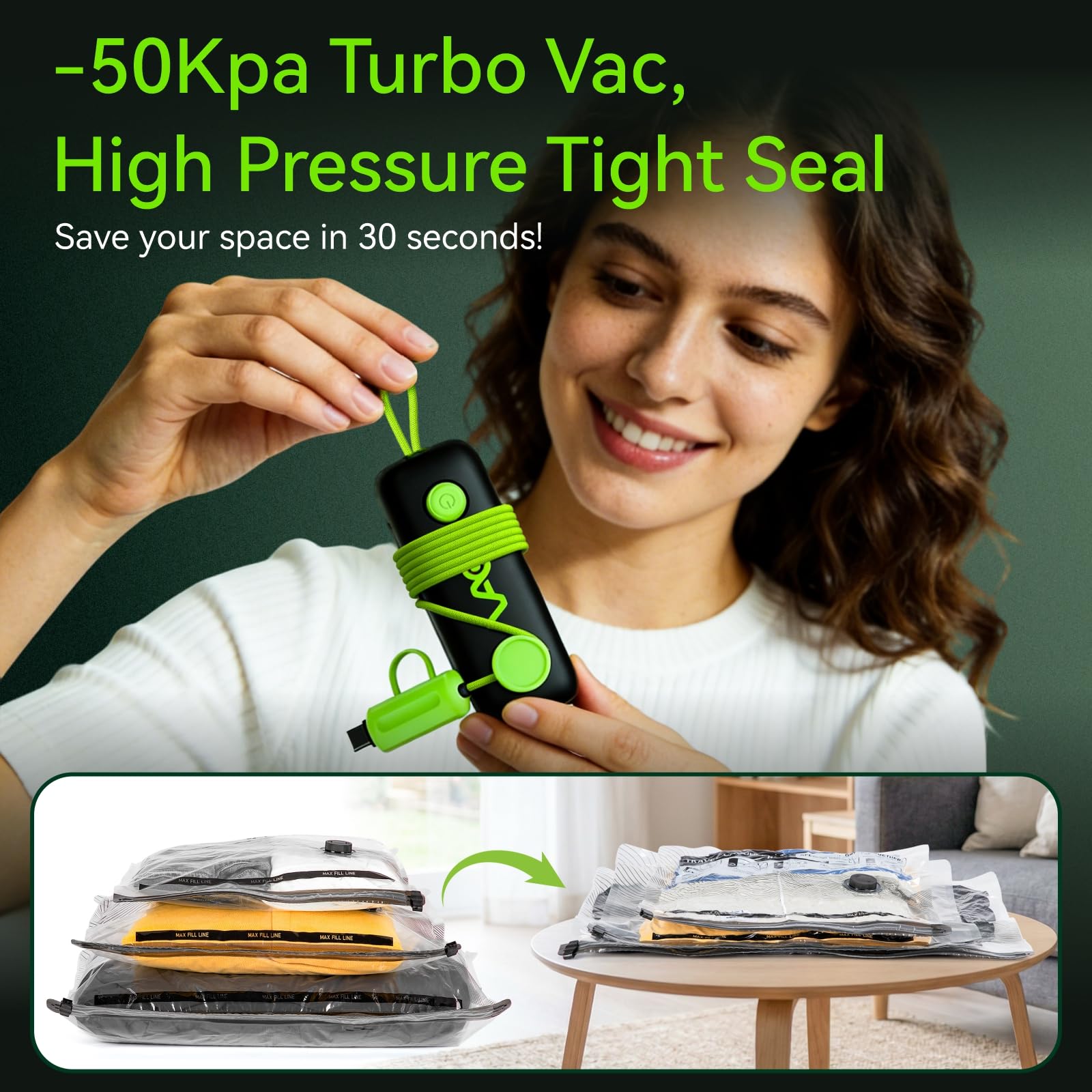 Bolsas de vacío para viajes, bomba eléctrica USB, paquete de 15 bolsas de sellado al vacío de tamaño de mano para ropa, bolsas de almacenamiento al vacío que ahorran espacio para equipaje
