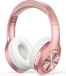 TECKNET Bluetooth Headphones Over Ear, 70 Hours Playtime & 3 EQ Modes Wireless Headphones Over Ear, Built-in Mic & HiFi Stereo, Lightweight, Foldable Headphones for Travel/Work/Phone/PC (Rose Gold)