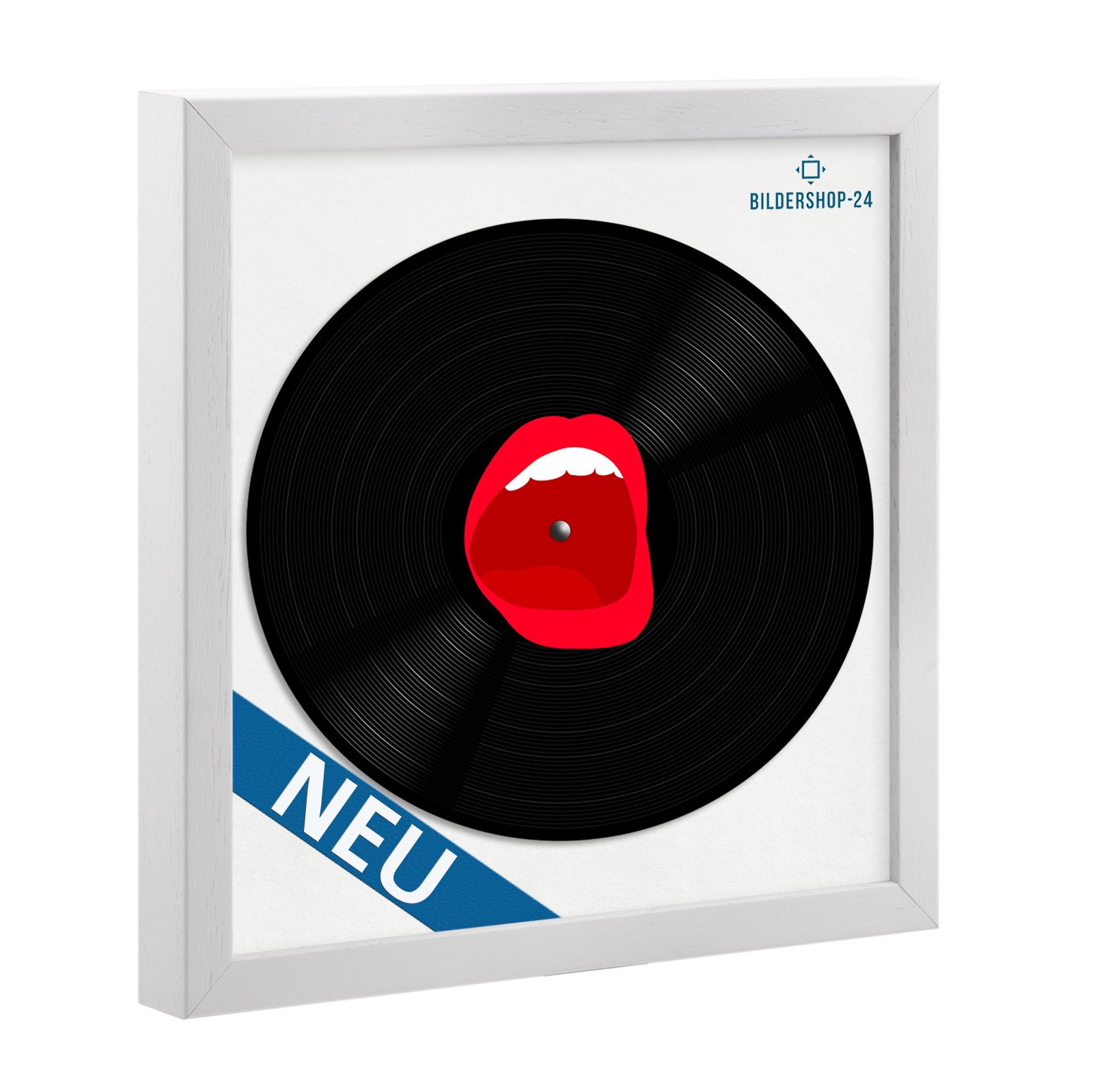 Bildershop-24 Cornice per dischi in vinile in legno massello laccato bianco, 34,5 x 34,5 cm, per dischi in vinile con set di fissaggio per dischi in vinile