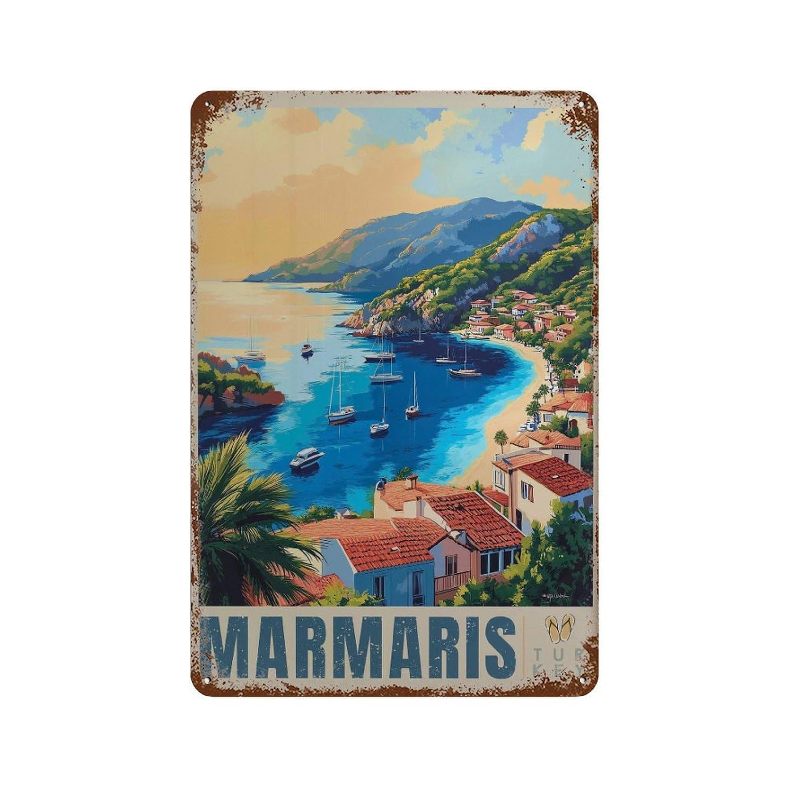 xiaoxiaoshen Retro Marmaris Seaside Wall Decor Art Metal Tin Poster Modern Home Decor Art Home Bar Shop Decorations Vintage Sign 30x20cm