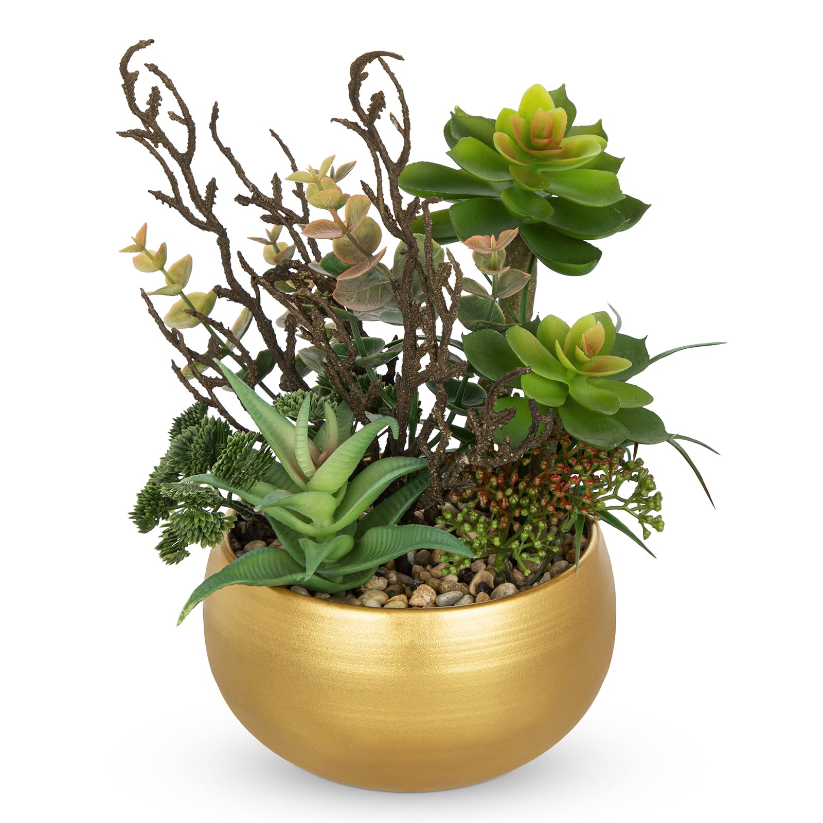 DILATATA Faux Succulent Arrangement Gold Pot